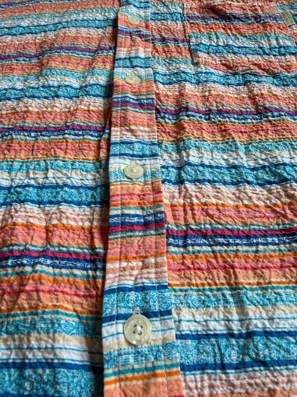 Salty Weekend Multicolor Striped Crinkle Seersucker Button Up Shirt M Festival - Picture 5 of 10